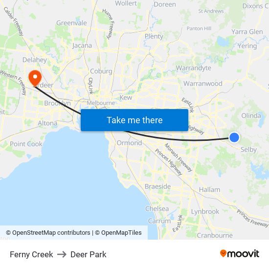 Ferny Creek to Deer Park map