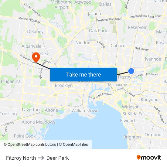 Fitzroy North to Deer Park map