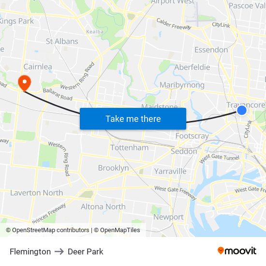 Flemington to Deer Park map