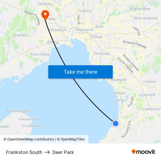 Frankston South to Deer Park map