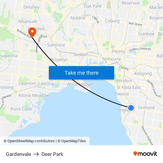 Gardenvale to Deer Park map