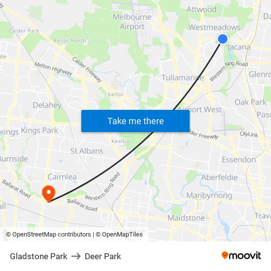 Gladstone Park to Deer Park map