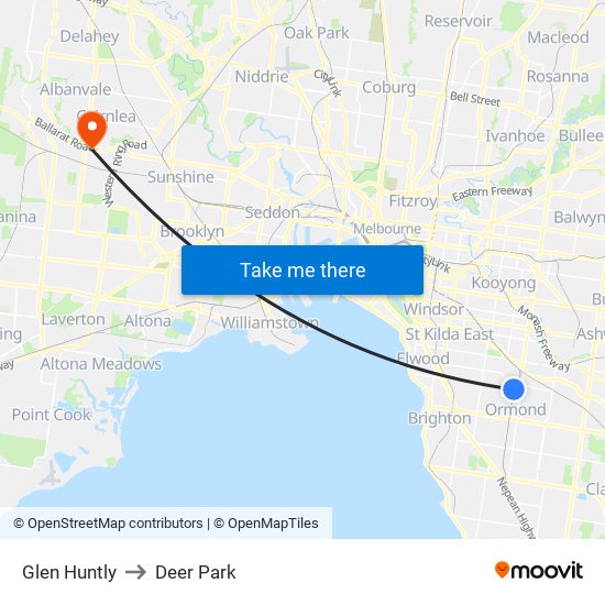 Glen Huntly to Deer Park map