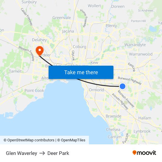 Glen Waverley to Deer Park map