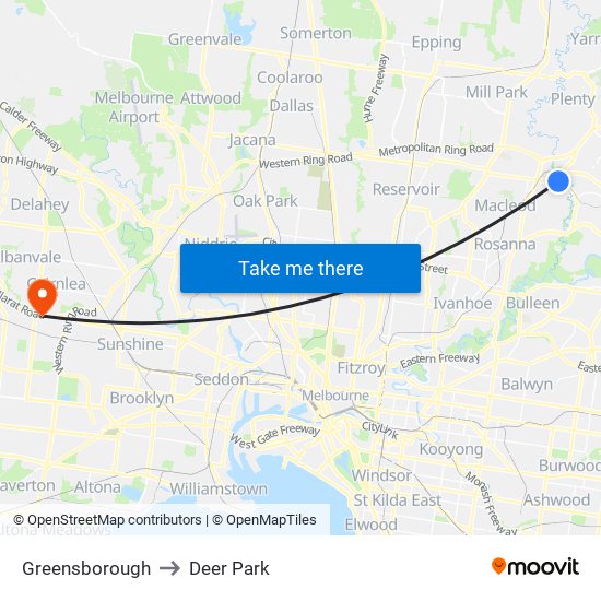 Greensborough to Deer Park map