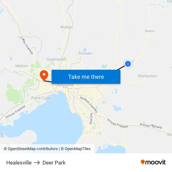 Healesville to Deer Park map