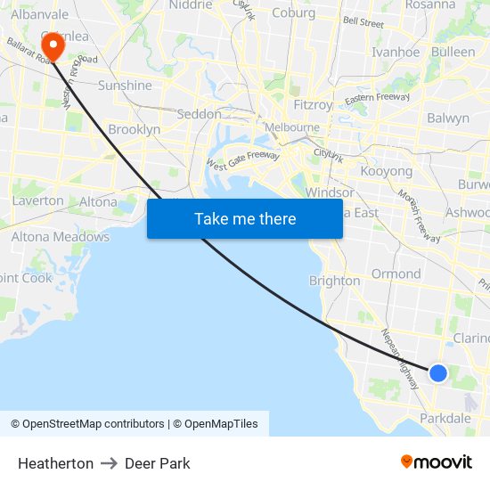 Heatherton to Deer Park map