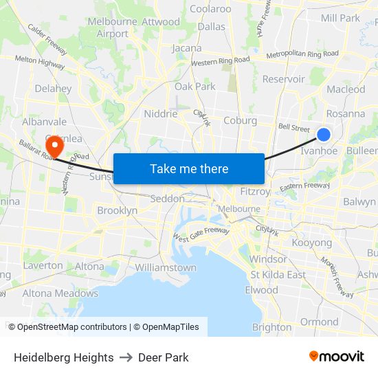 Heidelberg Heights to Deer Park map