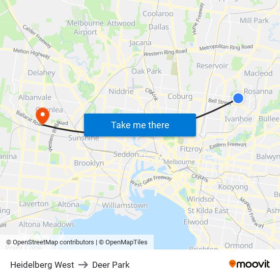 Heidelberg West to Deer Park map