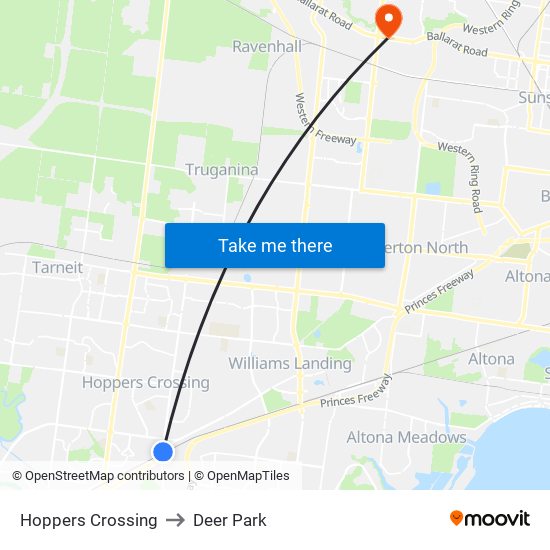 Hoppers Crossing to Deer Park map