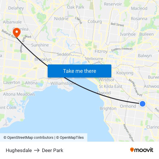 Hughesdale to Deer Park map