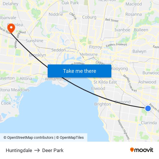 Huntingdale to Deer Park map