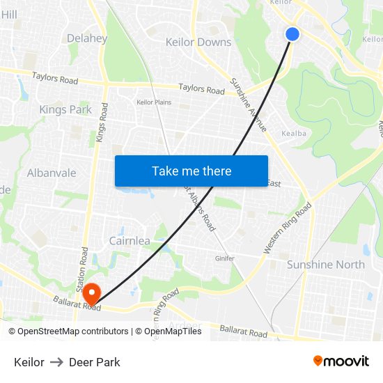 Keilor to Deer Park map