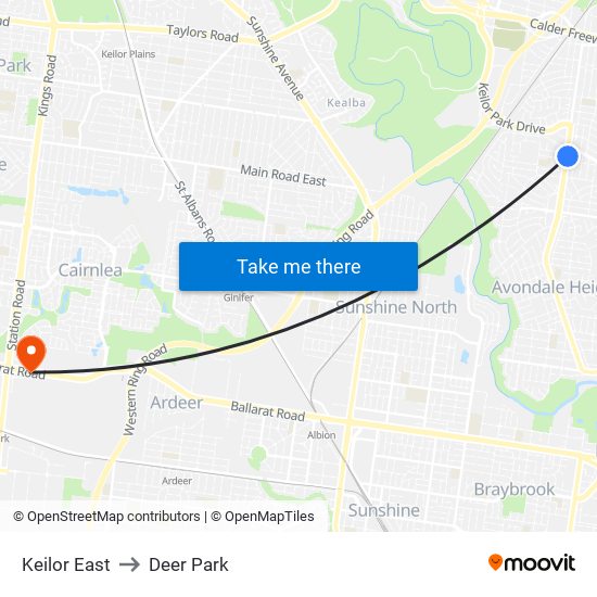 Keilor East to Deer Park map