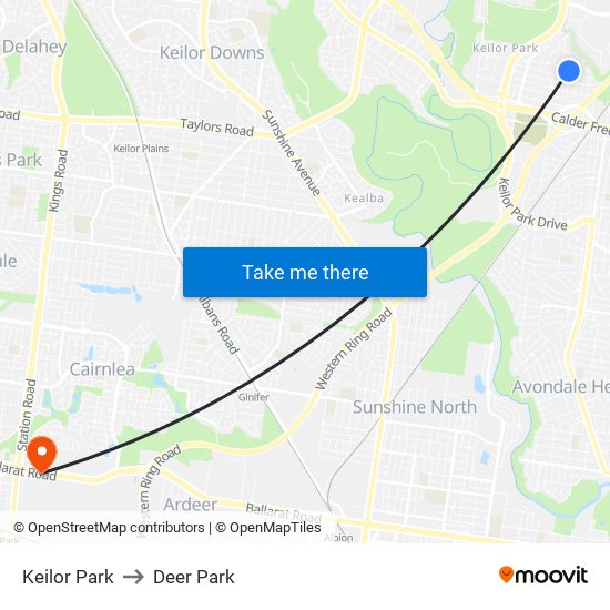 Keilor Park to Deer Park map