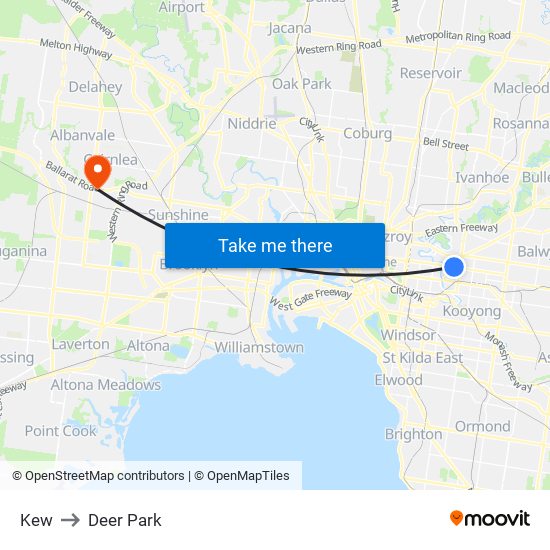 Kew to Deer Park map