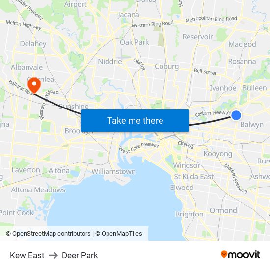 Kew East to Deer Park map