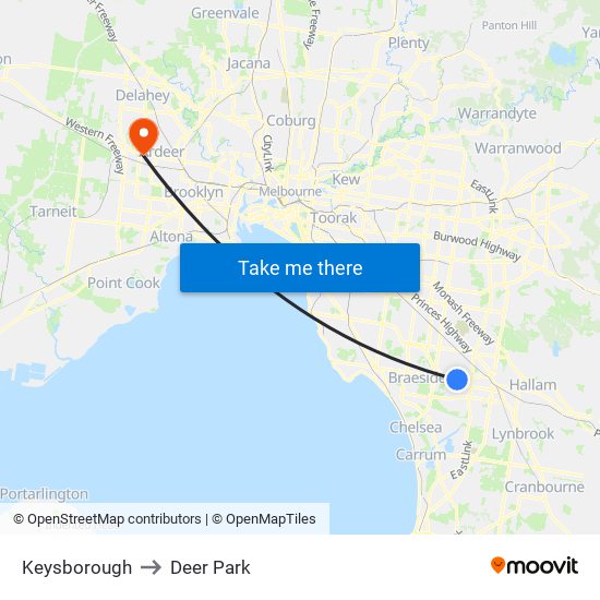 Keysborough to Deer Park map