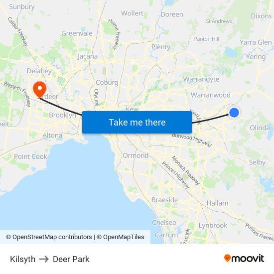 Kilsyth to Deer Park map