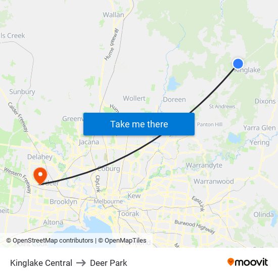 Kinglake Central to Deer Park map