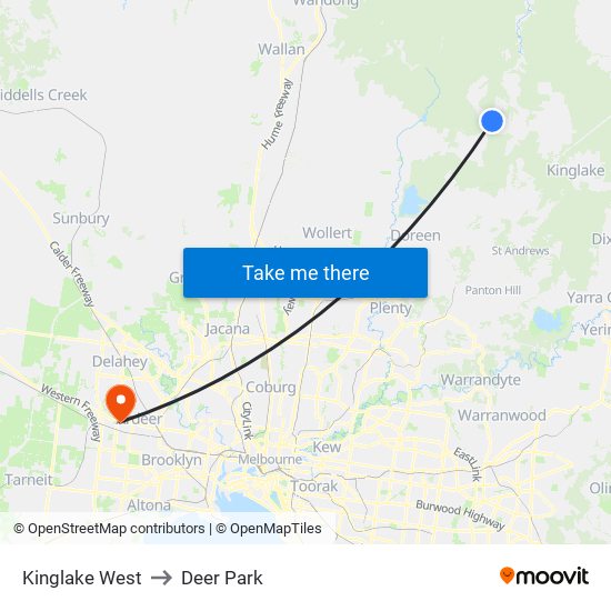 Kinglake West to Deer Park map