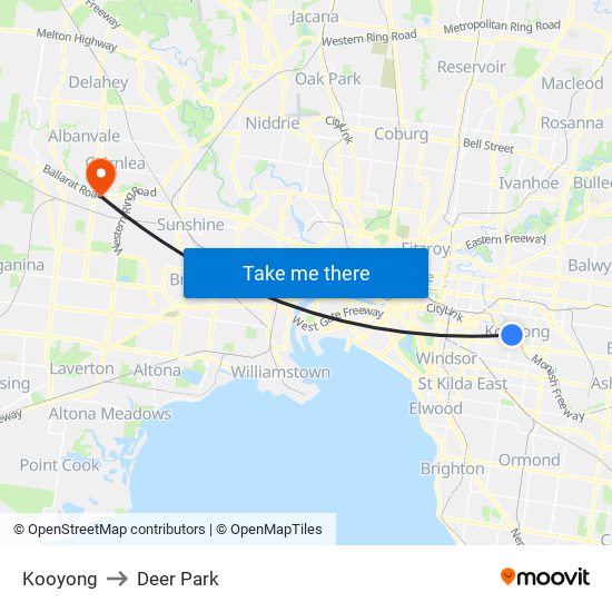 Kooyong to Deer Park map