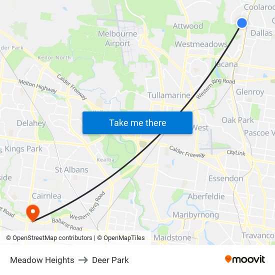 Meadow Heights to Deer Park map