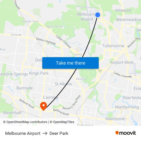 Melbourne Airport to Deer Park map