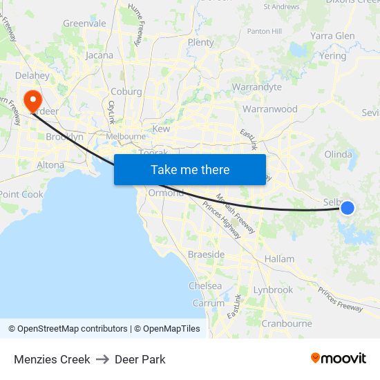 Menzies Creek to Deer Park map