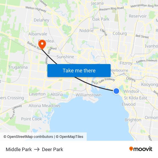 Middle Park to Deer Park map
