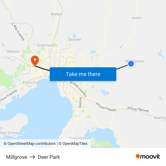 Millgrove to Deer Park map