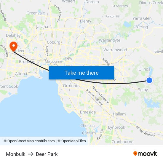 Monbulk to Deer Park map