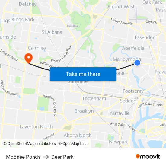Moonee Ponds to Deer Park map