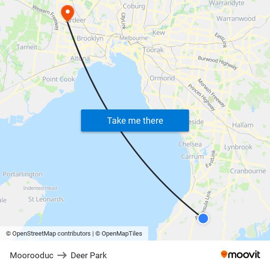 Moorooduc to Deer Park map