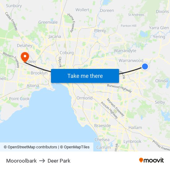 Mooroolbark to Deer Park map