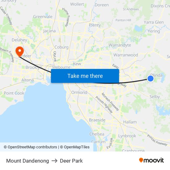 Mount Dandenong to Deer Park map