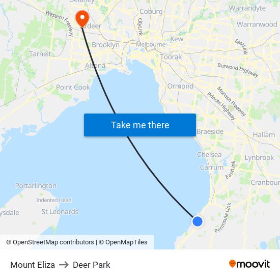 Mount Eliza to Deer Park map