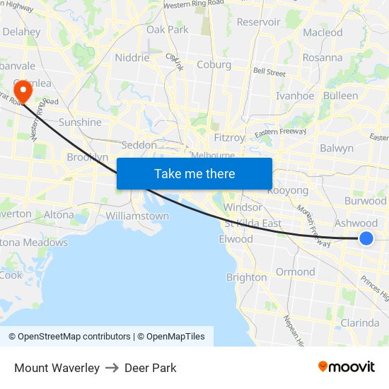 Mount Waverley to Deer Park map