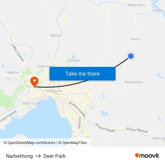 Narbethong to Deer Park map