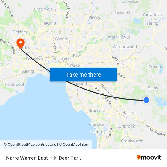 Narre Warren East to Deer Park map