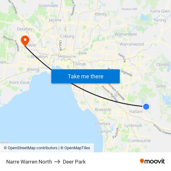 Narre Warren North to Deer Park map