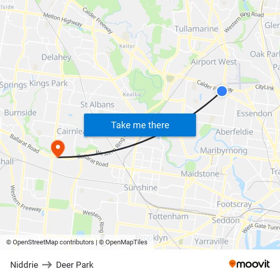 Niddrie to Deer Park map