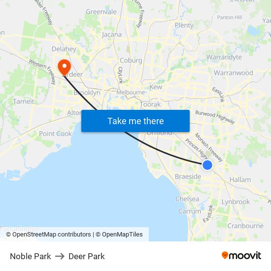Noble Park to Deer Park map
