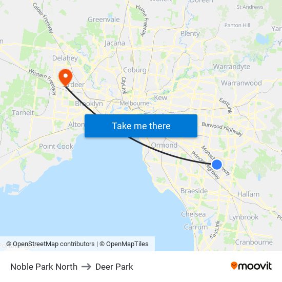 Noble Park North to Deer Park map