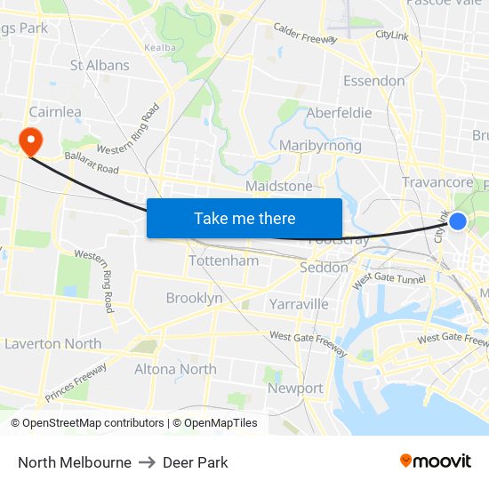 North Melbourne to Deer Park map