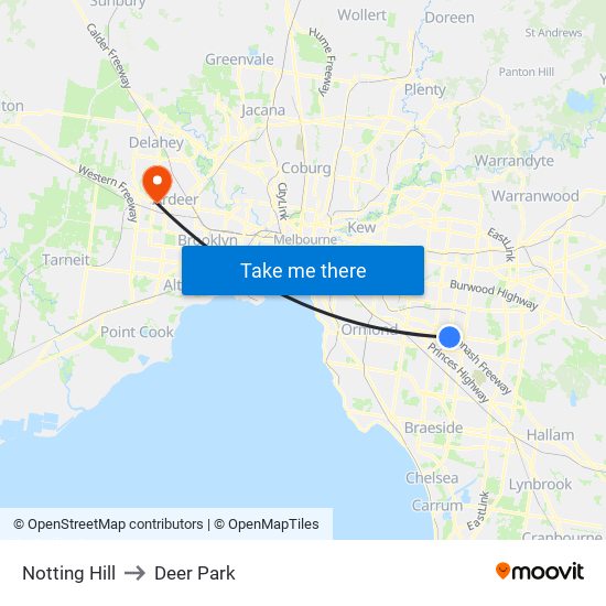 Notting Hill to Deer Park map