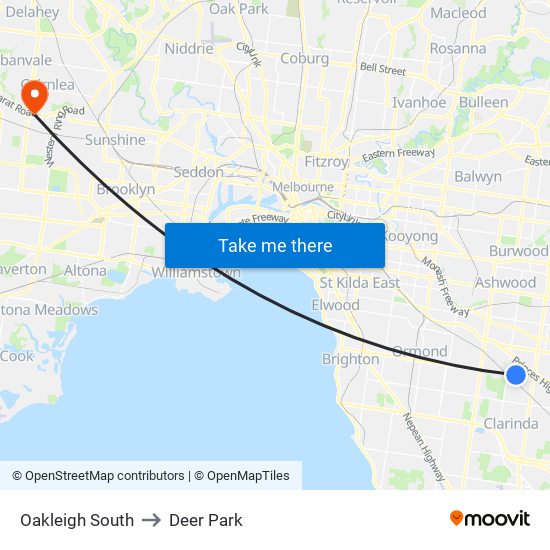 Oakleigh South to Deer Park map