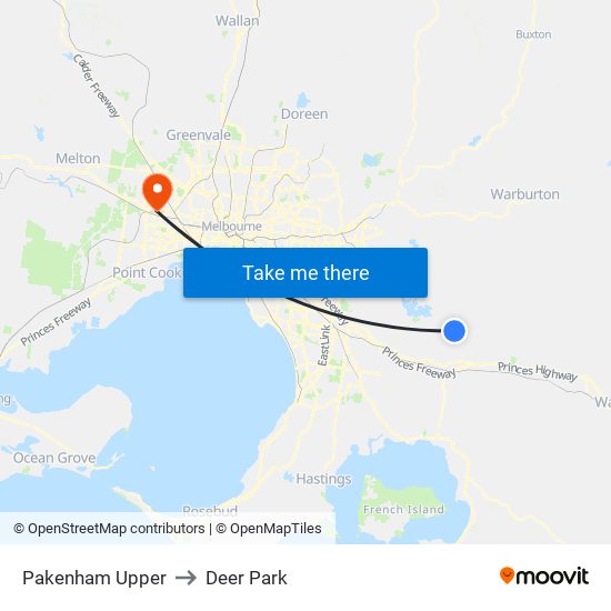 Pakenham Upper to Deer Park map