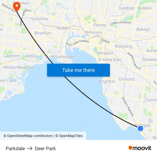 Parkdale to Deer Park map