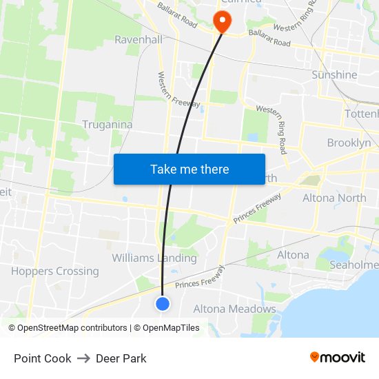 Point Cook to Deer Park map